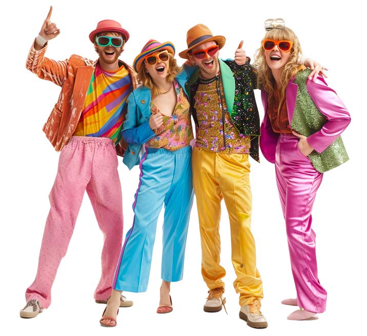 FAQ 1 a photo of trivia contestants in 1980s theme fancy dress